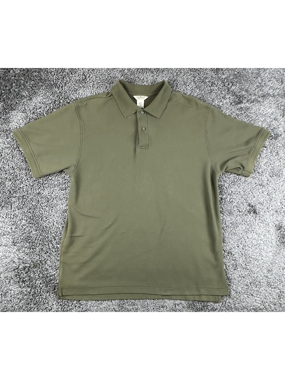 L.L. Bean Mens L Olive Green Wrinkle Resistant Double L Short Sleeve Polo Shirt